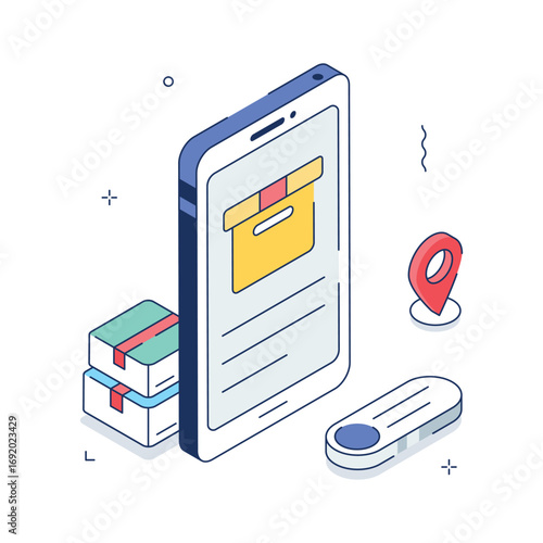 Modern online delivery tracking app interface isometric illustration