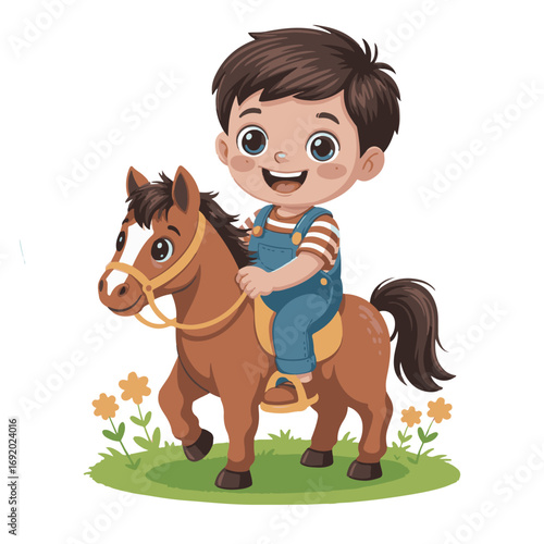 a little boy ridding a horse cartoon vector