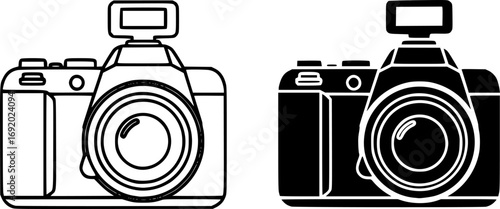 Outline Filled Vector Sign of vs - camera vector icon . isolated transparent . photo camera sign . black outline and filled version .