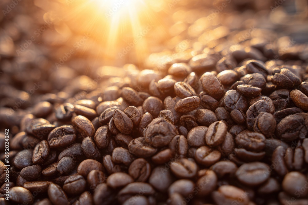Obraz premium close up for commercial, coffee beans piling up on each other in the sun