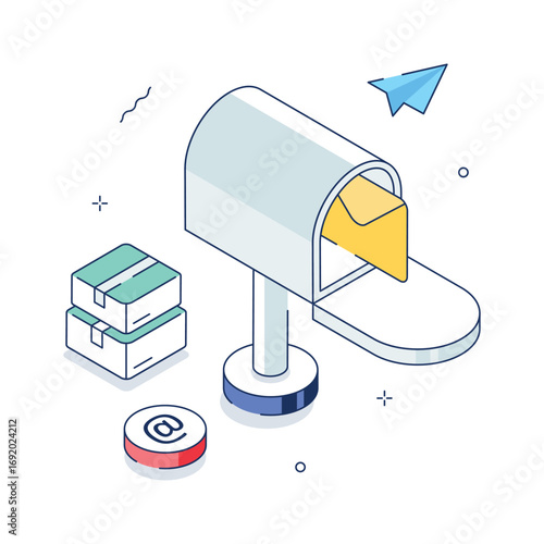 Modern mailbox with packages and email symbol, representing digital communication