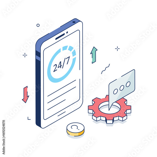 24,7 mobile support concept, illustration of accessible customer service