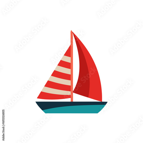 Colorful sailboat illustration with red and tan sails