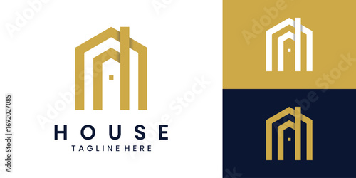 Minimalist real estate logo design with abstract house lines