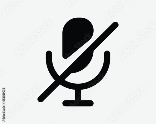 Microphone Mute Icon line across mic to cancel volume or shut off sound and voice. Graphic symbol no music recording or podcast record. Media muted