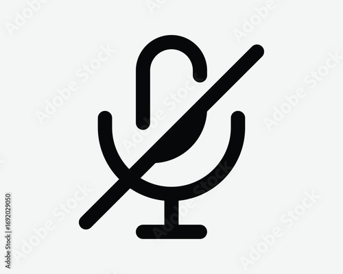 Microphone Mute Outline Icon line across mic to cancel volume or shut off voice and sound. Graphic sign symbol no music recording or podcast record