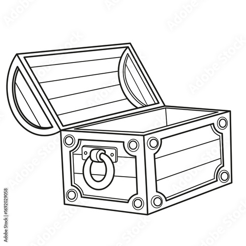 Big opened empty chest outlined for coloring page isolated on a white background