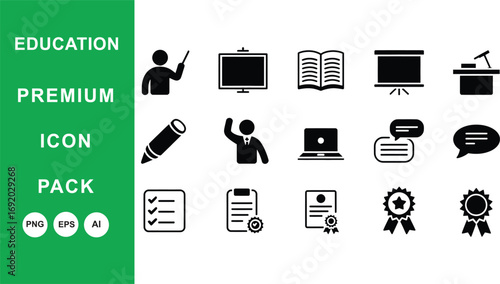 Education Icon Set:  Classroom, Learning, and Success Symbols