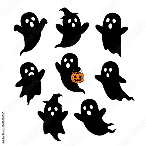 Cute Halloween Ghost Silhouette Set