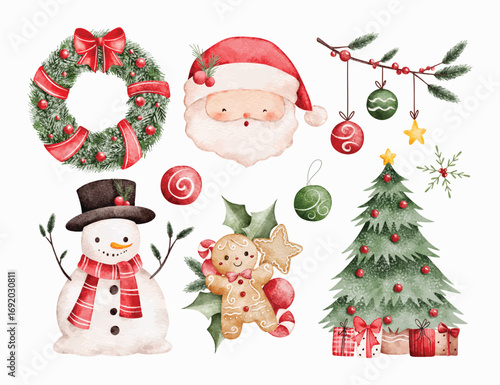 Watercolor Illustration Set of Christmas Clipart