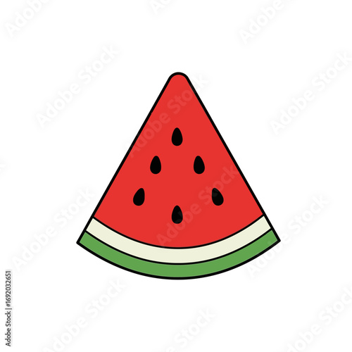 Cartoon Watermelon Slice with Seeds and Rind Detail