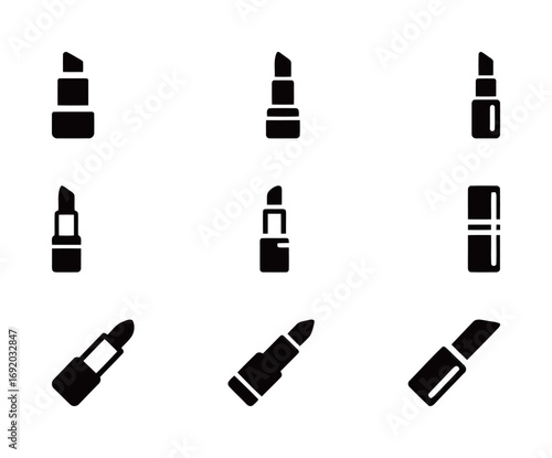 Set of lipstick icons, various styles of makeup cosmetic products for beauty and fashion concepts.
