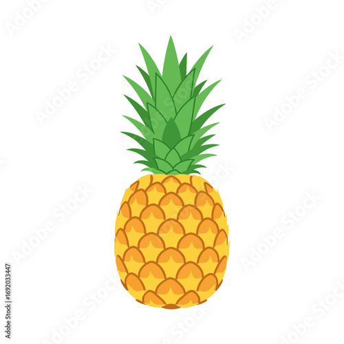 Isolated Pineapple with Green Crown and Textured Skin
