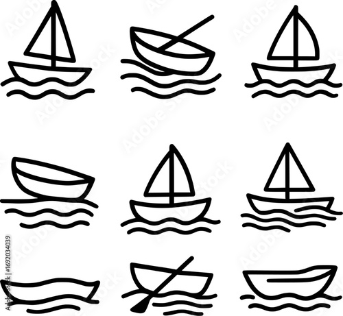Boats Floating on Metaphorical Surfaces Vector Icon Set