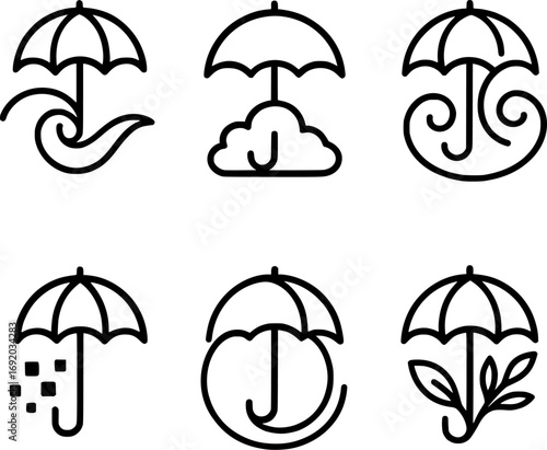 Umbrella Vector Icons Blending with Abstract Artistic Shapes