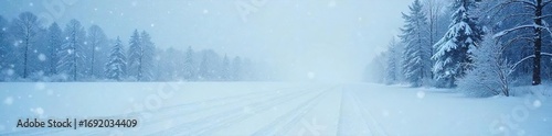 Heavy snowfall blankets a winter landscape, creating a serene yet intense blizzard scene Whiteout conditions obscure distant features, emphasizing the power of nature's fury , winter, outdoors
