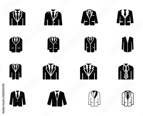 A set of formal suit and jacket icons, ideal for business, professional, and formal wear themes and designs.