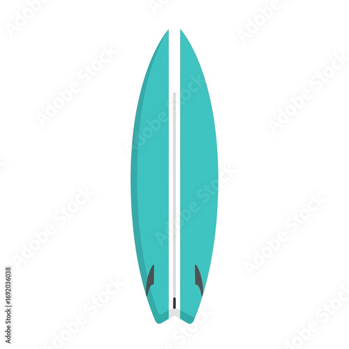 Teal Surfboard with White Stripe and Fins, Isolated