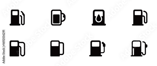 A collection of gasoline and gas station icons, representing fuel, energy, and transportation services.