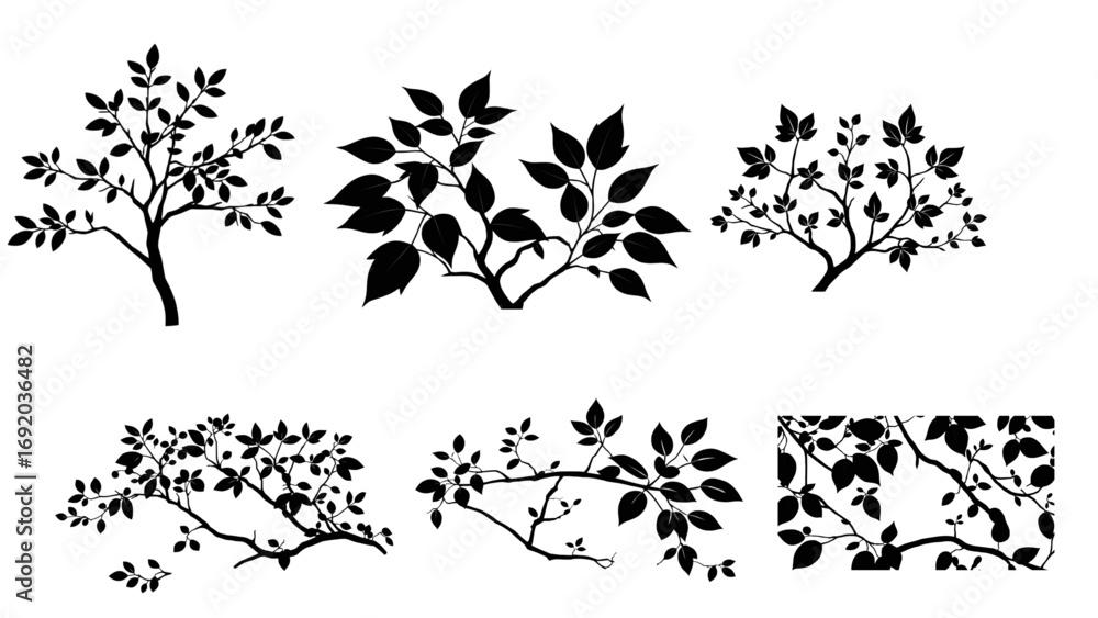 Naklejka premium tree branch silhouette isolated with cartoon vector illustration on transparent background
