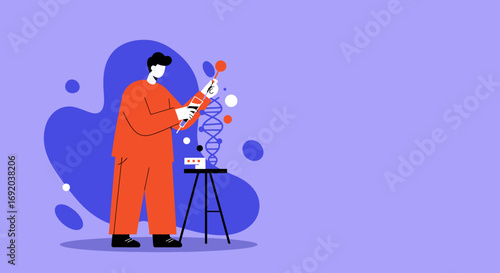 Researcher studying DNA helix in a science lab, symbolizing genetic research, medical breakthroughs, and scientific advancement. Ideal for healthcare and education.