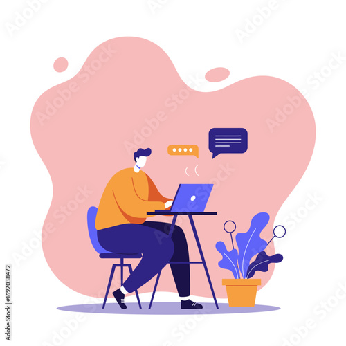 A man uses a laptop for remote work or online communication, embodying productivity, flexible work, and modern digital lifestyle.