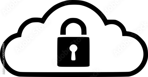 Monochrome cloud security illustration with abstract technology design for cybersecurity data protection and digital privacy concepts