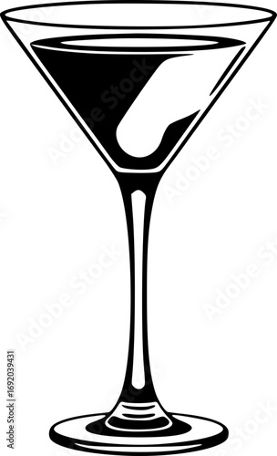 Martini glass monochrome illustration black and white elegant luxury drink sophisticated cocktail party nightlife bar beverage alcohol minimalist design vector artwork wall art print graphic decoratio