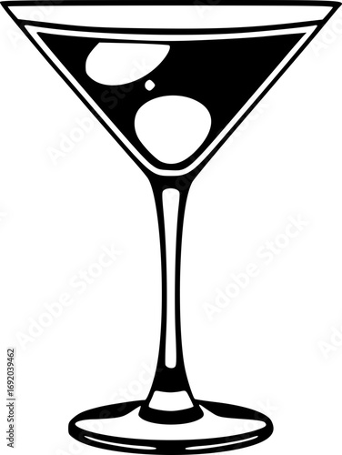 Stylish monochrome martini glass illustration black and white minimalist elegant cocktail party celebration luxury drink bar nightlife entertainment sophisticated glamorous detailed simple chic trendy