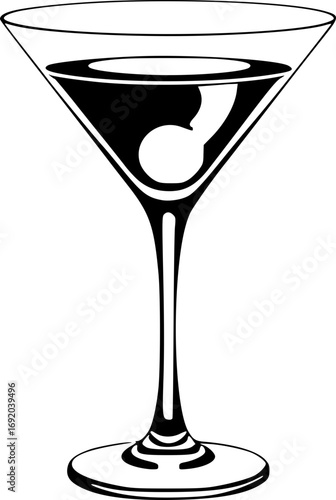 Martini glass black and white monochrome illustration minimalist modern elegant cocktail drink alcohol party nightlife sophisticated vector art design graphic