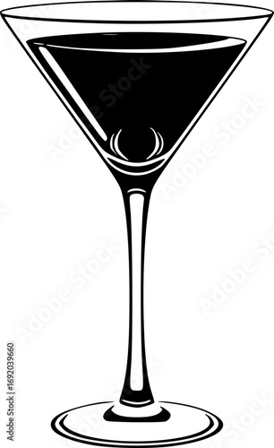 Martini Glass Illustration Stylish monochrome vector art minimalist elegant sleek black and white design luxury sophistication cocktail icon modern simple retro vintage style premium quality high-r