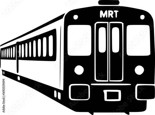 Monochrome MRT Train 206 Subway Metro Railway Illustration Artwork Design Black and White Transportation Public Transit Urban Commute Vector Graphic Minimalistic Style