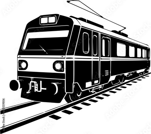 Detailed monochrome black and white vector illustration of a modern MRT train number 746 in minimalist style for transportation themes public transit urban commuting and travel concepts