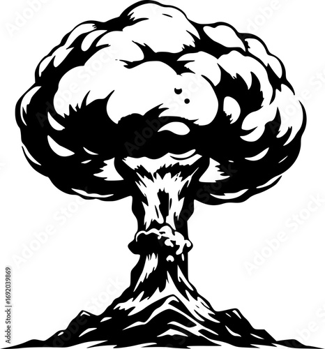 Dramatic Nuclear Mushroom Cloud Monochrome Black and White Explosion Illustration Artwork Design Graphic