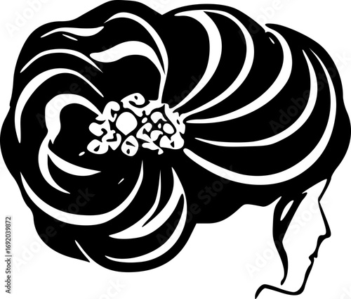 Elegant Bride Hairstyle Monochrome Wedding Illustration Black and White Stylish Bridal Hair Design