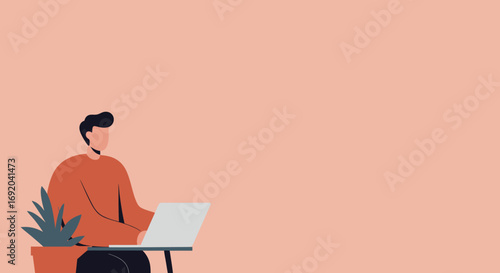 Modern man working on laptop at home office, depicting remote work, online learning, or digital entrepreneurship. Ideal for business and lifestyle themes.