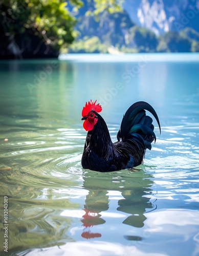 Rooster on a lake