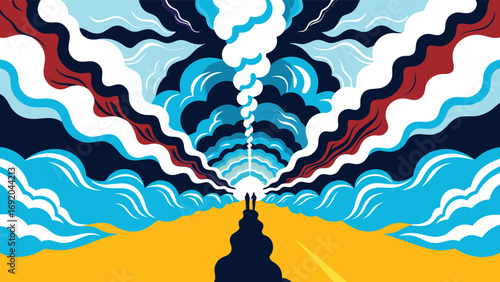 Buddha statue in the background of the sky. Vector illustration