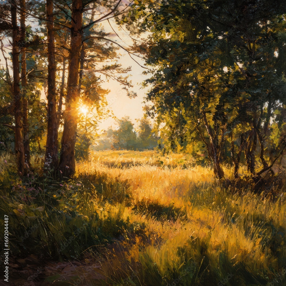 Fototapeta premium golden hour sunlight in midsummer season