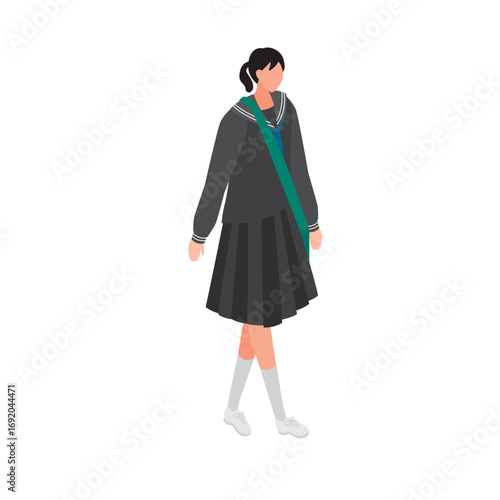 セーラー服の女子学生が歩いているイラスト