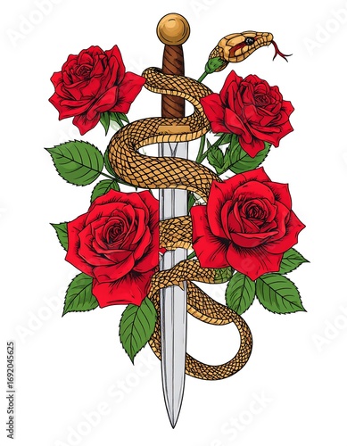 Roses, snake, and sword