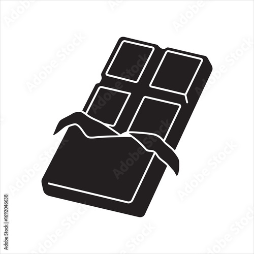 Chocolate silhouette. This image shows a black silhouette of a chocolate bar with visible squares, representing a sweet candy treat. Vector clipart black illustration design