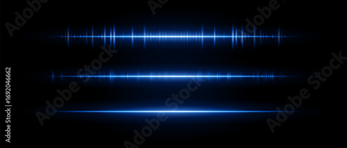Audio beam set icon. Three glowing frequency bars with different intensity and rhythm. Suited for sound interface, tech visuals or music waveform design.