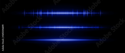 Audio beam set icon. Three glowing frequency bars with different intensity and rhythm. Suited for sound interface, tech visuals or music waveform design.