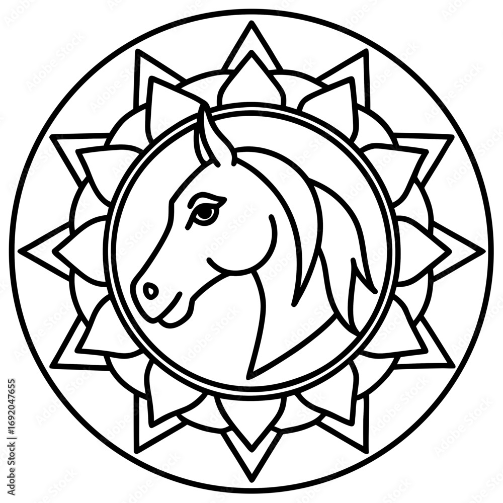 Fototapeta premium Horse Mandala Outline Vector Illustration