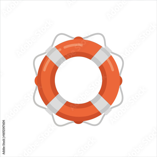 Orange Lifebuoy Ring with White Straps, Isolated