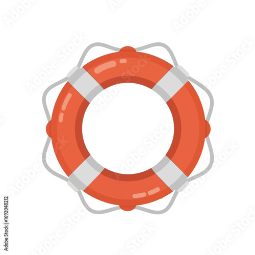 Orange Lifebuoy with White Straps and Grey Handles