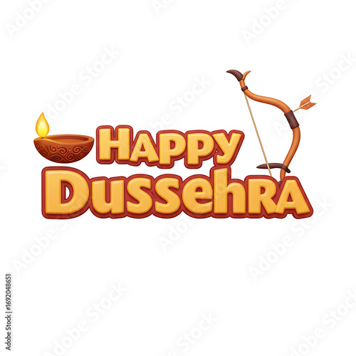 Happy Dussehra Festive Greeting Card with Bow and Arrow and Diya