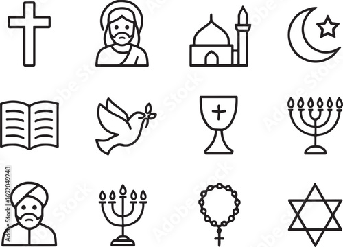Religious Symbols Icons Set on White Background cross Jesus