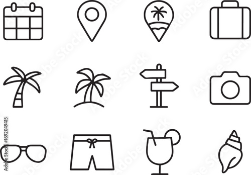 Travel and Vacation Icons Set on White Background calendar location pin